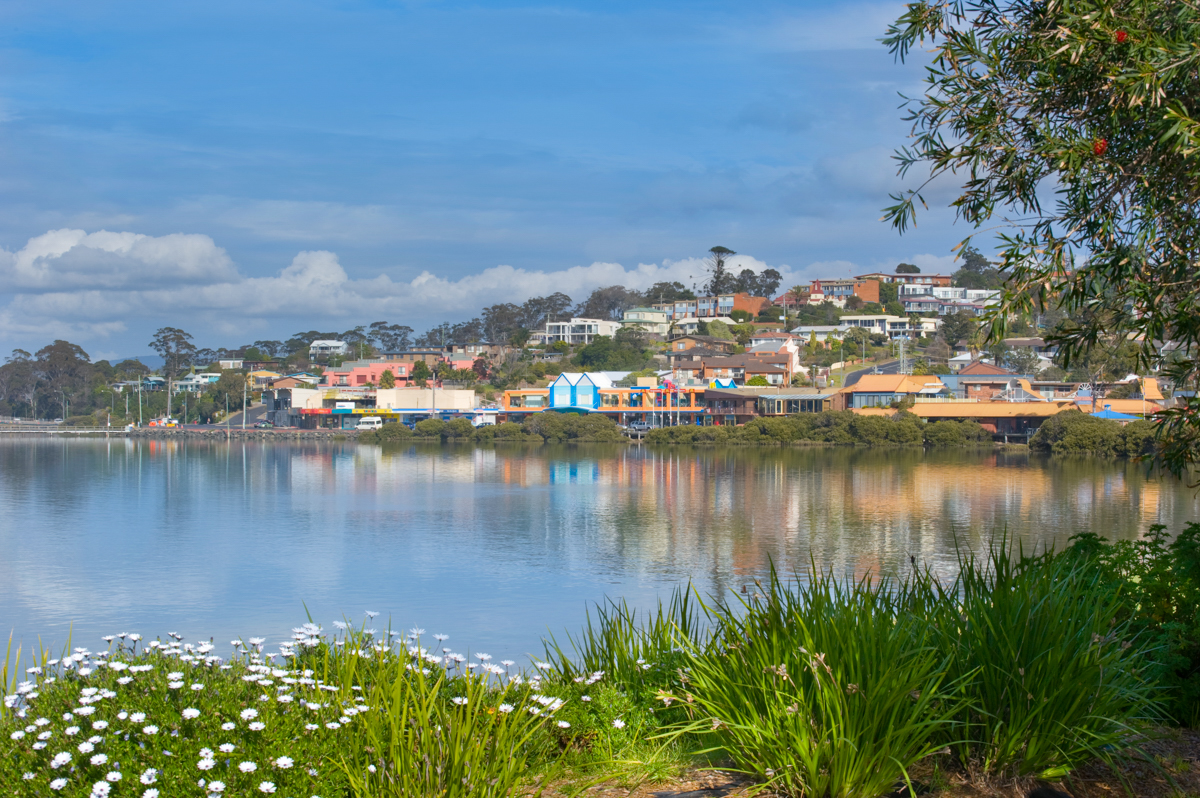 Picturesque view of the township of Merimbula on the Sapphire Coast.